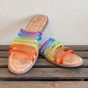 Mix No.6 Women's Pattie Jelly Rainbow Strap Flats Slide Sandals Size 7.5M